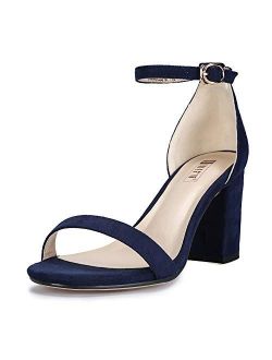 Women's Cookie-MI Block Heels Sandals 3 Inch Chunky Open Toe Ankle Strap Wedding Dress Pump Shoes