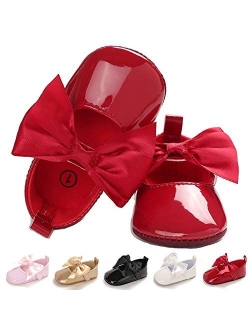 LAFEGEN Baby Girls Mary Jane Flats with Bownot Non Slip Soft Sole PU Leather Newborn Infant Toddler First Walker Cirb Dress Shoes