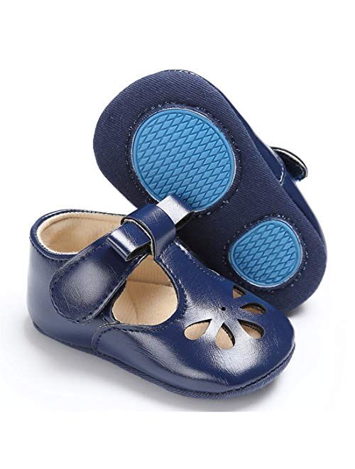 LAFEGEN Baby Girls Mary Jane Flats with Bownot Non Slip Soft Sole PU Leather Newborn Infant Toddler First Walker Cirb Dress Shoes