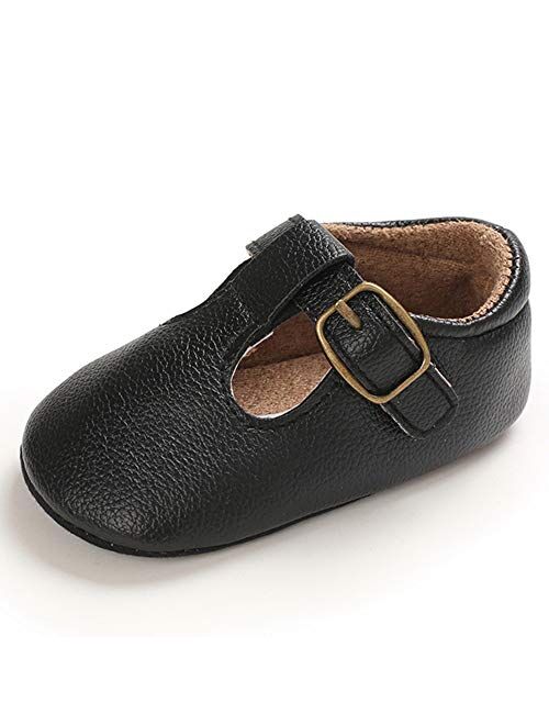 LAFEGEN Baby Girls Mary Jane Flats with Bownot Non Slip Soft Sole PU Leather Newborn Infant Toddler First Walker Cirb Dress Shoes