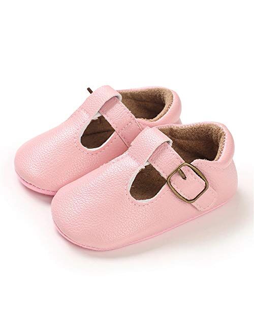 LAFEGEN Baby Girls Mary Jane Flats with Bownot Non Slip Soft Sole PU Leather Newborn Infant Toddler First Walker Cirb Dress Shoes