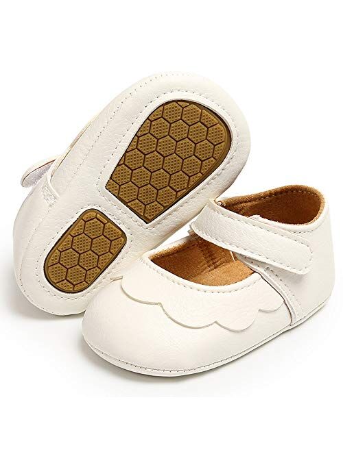 LAFEGEN Baby Girls Mary Jane Flats with Bownot Non Slip Soft Sole PU Leather Newborn Infant Toddler First Walker Cirb Dress Shoes