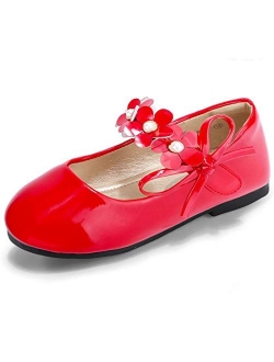 PANDANINJIA Girls Toddler/Little Kid Flora Dress Flats Shoes Pearls Bow Flower Girl Ballet Flat Mary Jane