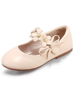 PANDANINJIA Girls Toddler/Little Kid Flora Dress Flats Shoes Pearls Bow Flower Girl Ballet Flat Mary Jane