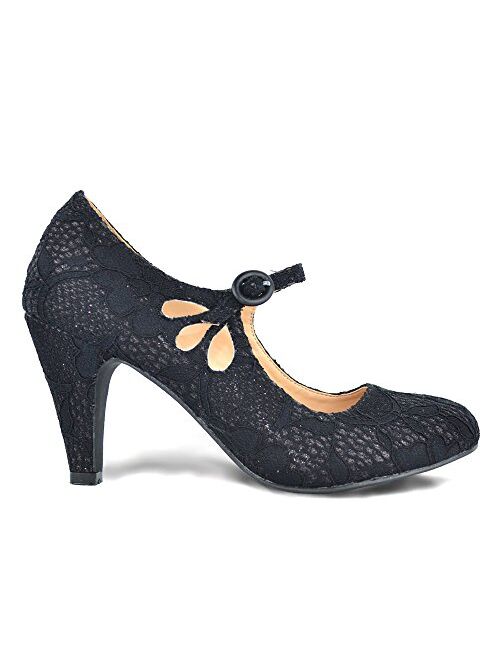 Chase & Chloe Kimmy-21 Women's Round Toe Pierced Mid Heel Mary Jane Style Dress Pumps