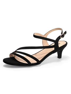Women's Strappy Heels Sandals 2 Inch Low Kitten Heel Open Toe Ankle Strap Wedding Bride Dress Shoes