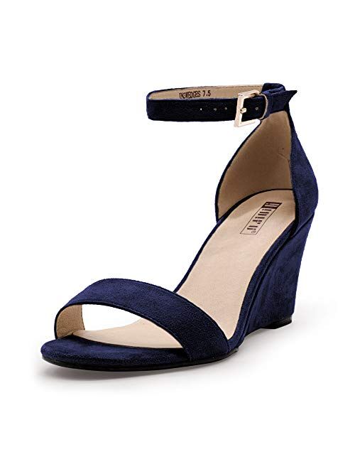 IDIFU Women's Classic Wedge Heels Sandals 3 Inch Ankle Strap Open Toe Evening Dress Wedding Shoes