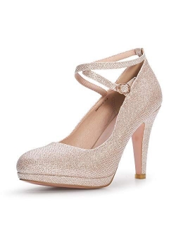 Women's Tracy Crisscross Strap Platform High Heels Pumps Elegant Round Toe Prom Party Shoes