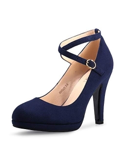 Women's Tracy Crisscross Strap Platform High Heels Pumps Elegant Round Toe Prom Party Shoes