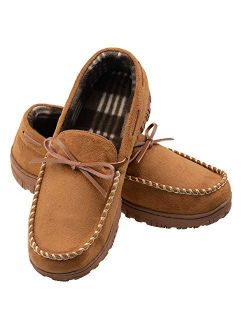 LULEX Mens Moccasin Slippers Memory Foam Anti-Slip Indoor/Outdoor House Slide for Men