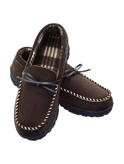 LULEX Mens Moccasin Slippers Memory Foam Anti-Slip Indoor/Outdoor House Slide for Men