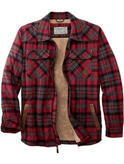 mens Tough as Buck Berber Lined Flannel Shirt Jacket - Casual Zip Front Regular Fit Plaid Leather Trim