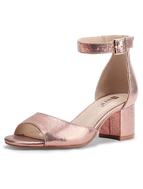 IDIFU Women's Candie Low Block Heels Sandals Peep Toe Chunky Ankle Strap Wedding Dress Shoes