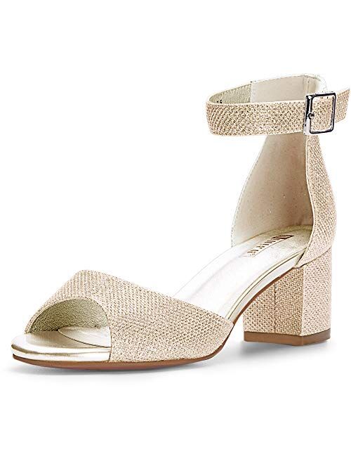 IDIFU Women's Candie Low Block Heels Sandals Peep Toe Chunky Ankle Strap Wedding Dress Shoes