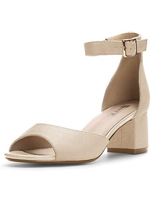 IDIFU Women's Candie Low Block Heels Sandals Peep Toe Chunky Ankle Strap Wedding Dress Shoes