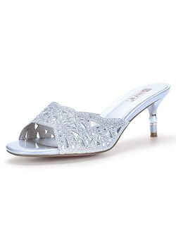 Women's IN2 Nina Wedding Bridal Heels Sandals for Bride Bridesmaid Low Kitten Evening Pearl Glitter Slide Mules Dress Shoes