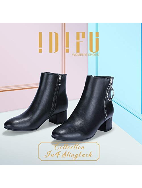 IDIFU Women's Ring Zipper Ankle Boots 1.8 Inch Low Block Heels Round Toe Dress Jeans Booties