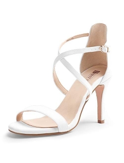 Women's Silvia Cross Strappy Open Toe Dressy Sandals Ankle Strap High Heel Bridal Bridesmaid Evening Party Prom Heeled Shoes