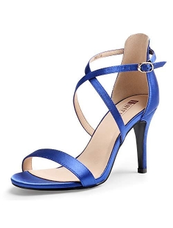 Women's Silvia Cross Strappy Open Toe Dressy Sandals Ankle Strap High Heel Bridal Bridesmaid Evening Party Prom Heeled Shoes