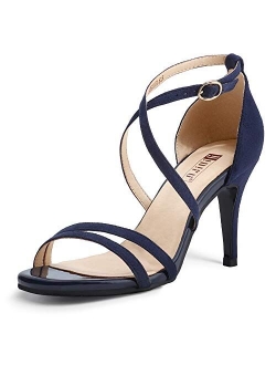 Women's Silvia Cross Strappy Open Toe Dressy Sandals Ankle Strap High Heel Bridal Bridesmaid Evening Party Prom Heeled Shoes