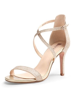 Women's Silvia Cross Strappy Open Toe Dressy Sandals Ankle Strap High Heel Bridal Bridesmaid Evening Party Prom Heeled Shoes