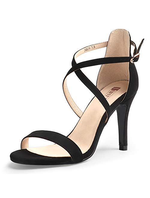 IDIFU Women's Silvia Cross Strappy Open Toe Dressy Sandals Ankle Strap High Heel Bridal Bridesmaid Evening Party Prom Heeled Shoes