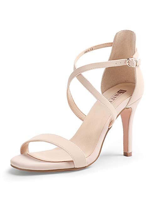 IDIFU Women's Silvia Cross Strappy Open Toe Dressy Sandals Ankle Strap High Heel Bridal Bridesmaid Evening Party Prom Heeled Shoes