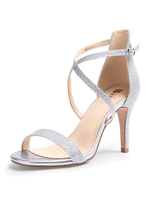 IDIFU Women's Silvia Cross Strappy Open Toe Dressy Sandals Ankle Strap High Heel Bridal Bridesmaid Evening Party Prom Heeled Shoes