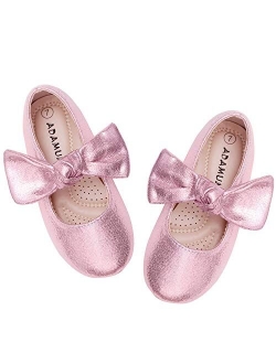 ADAMUMU Ballerina Ribbon Tie Girls Dress Shoes Glitter Flats Cute Bow Mary Jane Shoes,Flower Girls for Wedding Birthday Party or School Daily Dress Up, and 12 Sizes