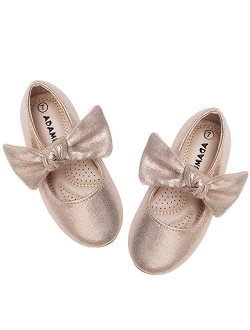 ADAMUMU Ballerina Ribbon Tie Girls Dress Shoes Glitter Flats Cute Bow Mary Jane Shoes,Flower Girls for Wedding Birthday Party or School Daily Dress Up, and 12 Sizes