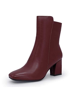 Women's Ada Fashion Square Toe Short Gogo Ankle Boots Low Block Heel Side Zipper Booties - Half Size Larger