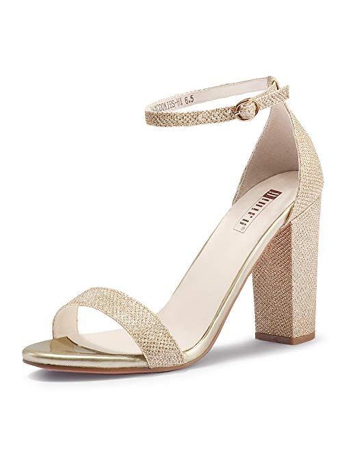 IDIFU Women's IN4 Cookie-HI Chunky Block High Heel Open Toe Ankle Strap Dress Party Wedding Pump Sandals