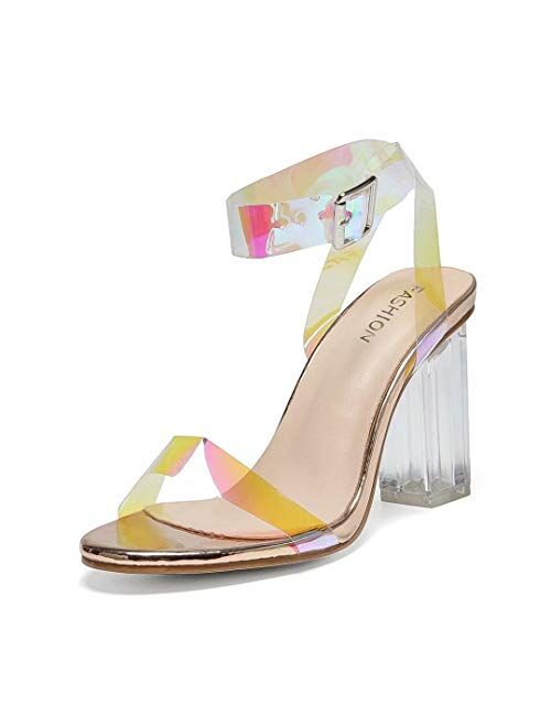 Women's Heeled Sandals Ankle Strap Block Chunky High Heel Open Toe Pump Sandals