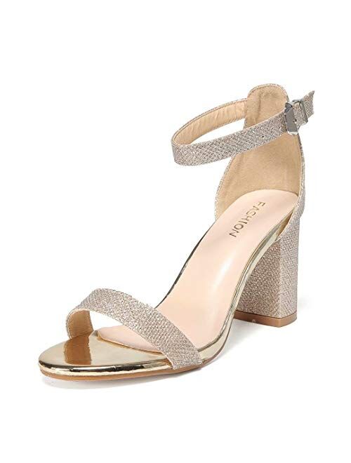 Women's Heeled Sandals Ankle Strap Block Chunky High Heel Open Toe Pump Sandals