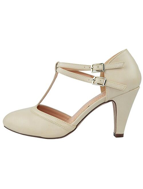 Chase & Chloe Kimmy-58 Women's Mary Jane T-Strap Round Toe Pump