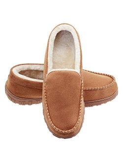 LULEX Mens Slippers Moccasin for Men Plush Micro Suede Slippers Non-Skid Indoor/Outdoor House Shoes with Arch Support