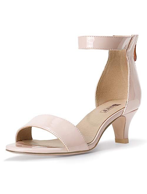 IDIFU Women's Low Kitten Heels Sandals Ankle Strap Open Toe Wedding Pump Shoes with Zipper