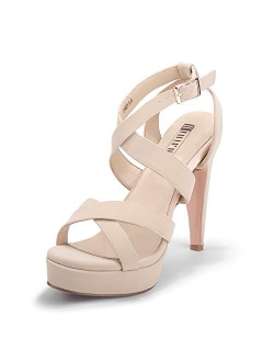 Women's High Heel Cross Strap Buckled Heeled Sandal Strappy Platform Stiletto Party Wedding Dress Shoes