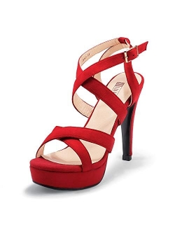 Women's High Heel Cross Strap Buckled Heeled Sandal Strappy Platform Stiletto Party Wedding Dress Shoes