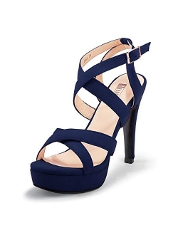 Women's High Heel Cross Strap Buckled Heeled Sandal Strappy Platform Stiletto Party Wedding Dress Shoes