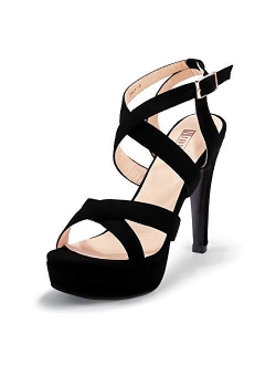 Women's High Heel Cross Strap Buckled Heeled Sandal Strappy Platform Stiletto Party Wedding Dress Shoes