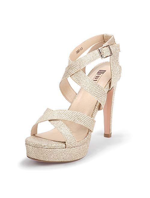 IDIFU Women's High Heel Cross Strap Buckled Heeled Sandal Strappy Platform Stiletto Party Wedding Dress Shoes