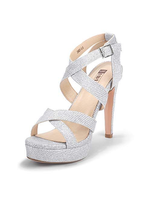 IDIFU Women's High Heel Cross Strap Buckled Heeled Sandal Strappy Platform Stiletto Party Wedding Dress Shoes