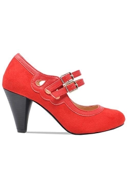 Dora-2 Women's Round Toe Two Tone Mary Jane Pumps