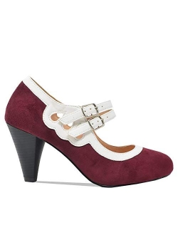 Dora-2 Women's Round Toe Two Tone Mary Jane Pumps