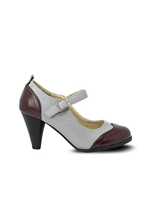 Chase & Chloe Dora-2 Women's Round Toe Two Tone Mary Jane Pumps