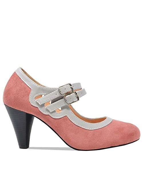 Chase & Chloe Dora-2 Women's Round Toe Two Tone Mary Jane Pumps