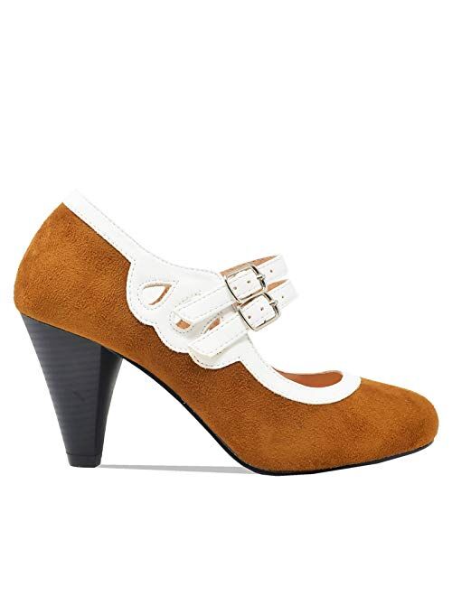 Chase & Chloe Dora-2 Women's Round Toe Two Tone Mary Jane Pumps