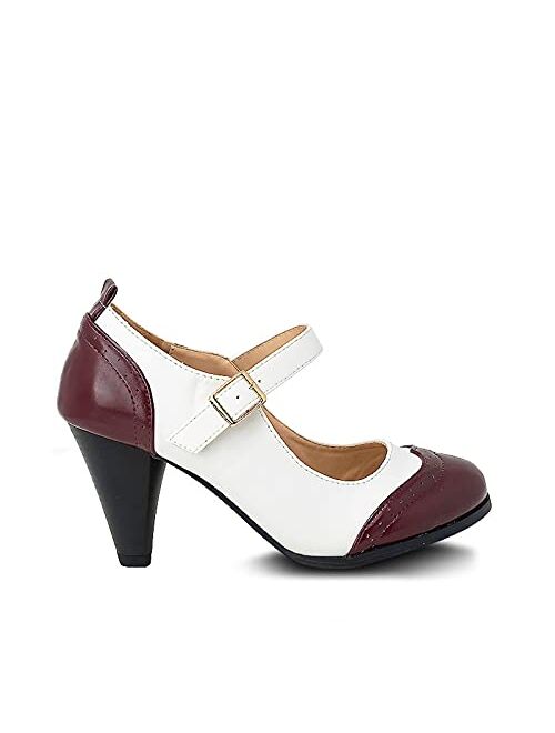 Chase & Chloe Dora-2 Women's Round Toe Two Tone Mary Jane Pumps