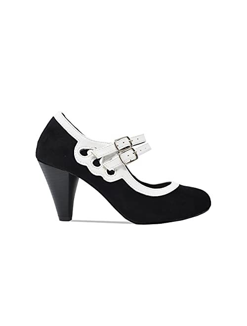 Chase & Chloe Dora-2 Women's Round Toe Two Tone Mary Jane Pumps